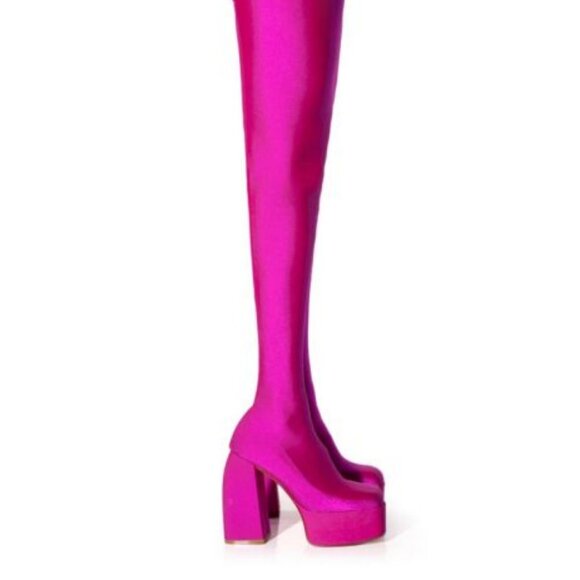 AZALEA WANG " HOLLYWOOD LIMELIGHT" STRETCH CHUNKY HEEL PANT BOOT (BRAND NEW !) - Picture 3 of 5